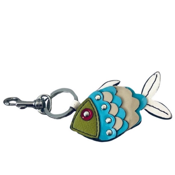 Fish Key Chain Mixed Media Decorative Bag Charm Turquoise Blue Green White - Picture 1 of 10